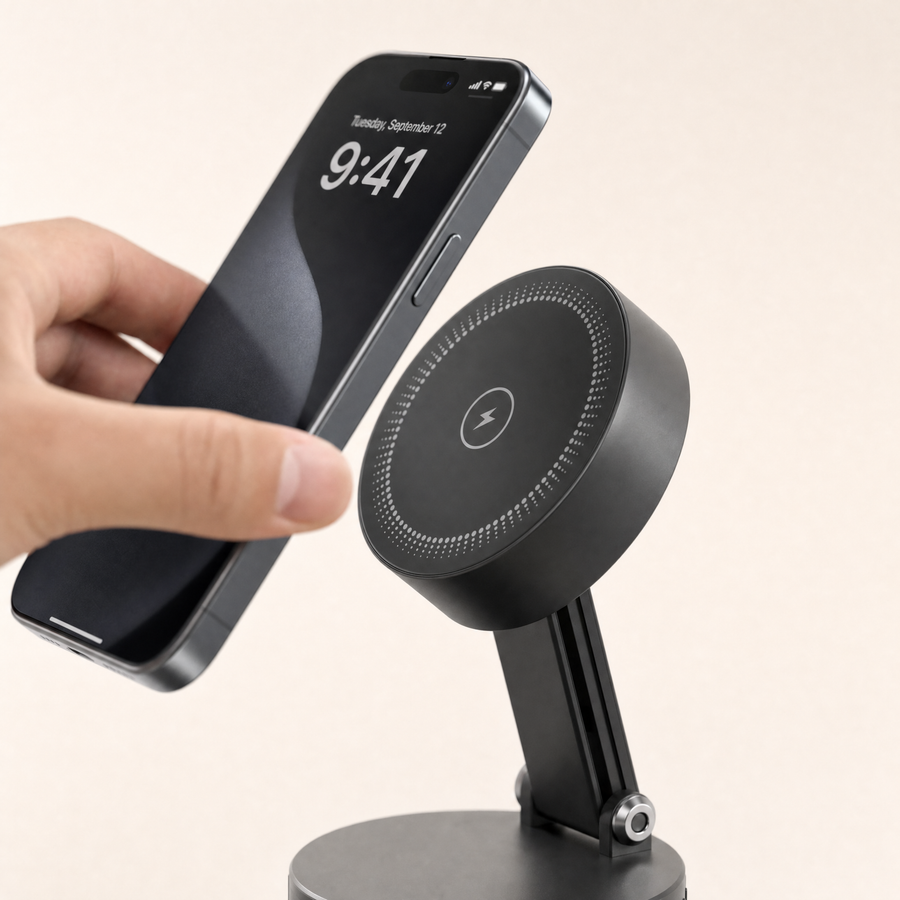Smartphone wird magnetisch auf die Ladefläche von Fixpunkt gelegt